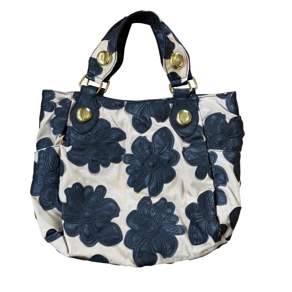Big Buddha Floral Purse Tote Bag Black Tan Gold Large Y2K 2000s Boho Slouchy